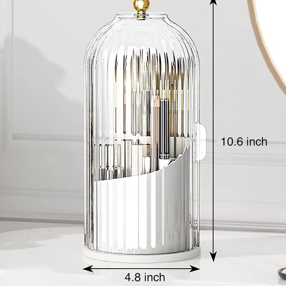 Transparent white 360°Rotating Makeup Brush Organizer With Lid for Easy Access - Picture 6 of 6